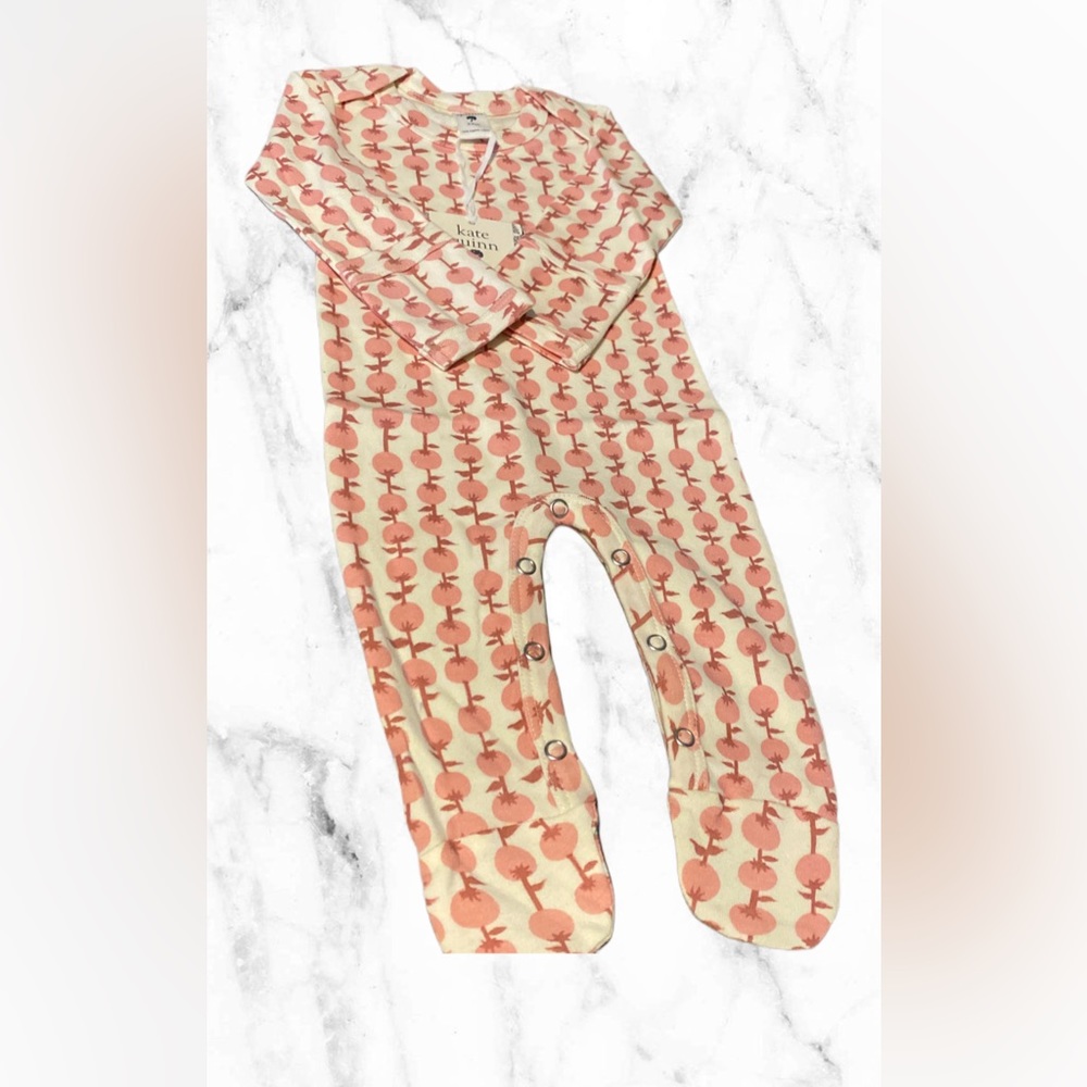 Kate Quinn long sleeve lap neck footie rose berry vine size 3-6m